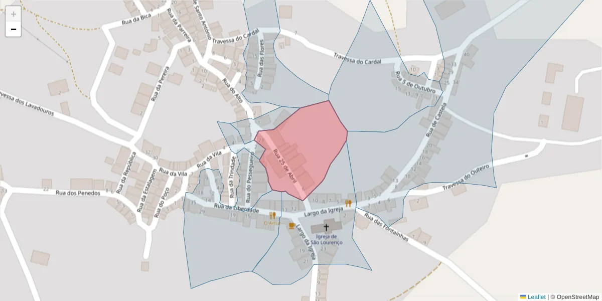 Mapa detalhado do código postal 7220-041 com limites, códigos postais vizinhos e agências dos correios