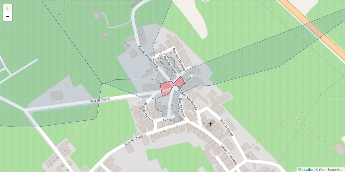 Mapa detalhado do código postal 7220-104 com limites, códigos postais vizinhos e agências dos correios