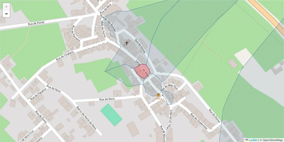 Mapa detalhado do código postal 7220-106 com limites, códigos postais vizinhos e agências dos correios