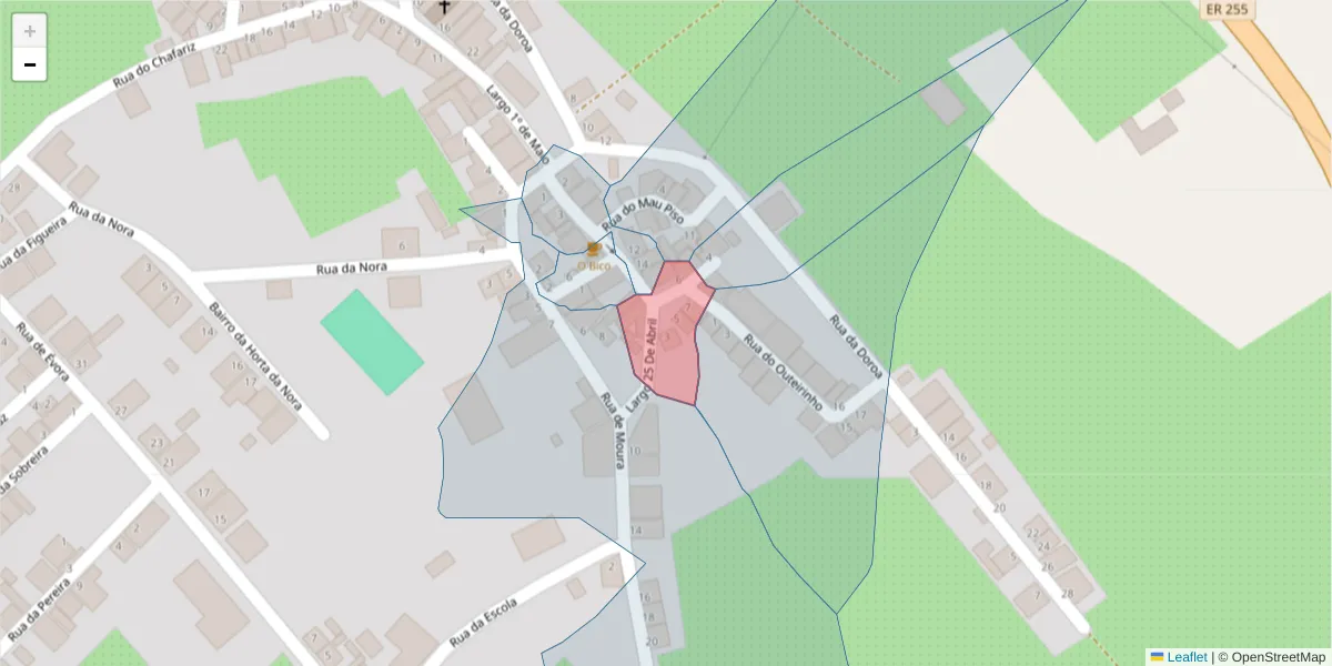 Mapa detalhado do código postal 7220-107 com limites, códigos postais vizinhos e agências dos correios