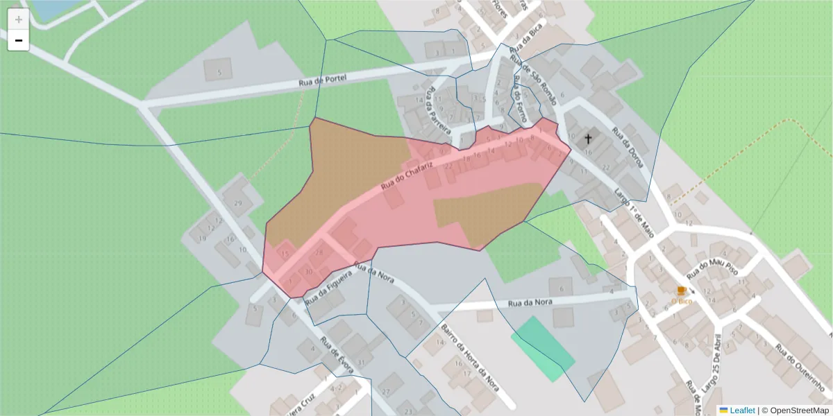 Mapa detalhado do código postal 7220-126 com limites, códigos postais vizinhos e agências dos correios