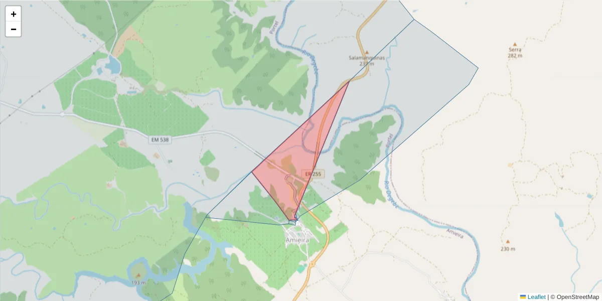 Mapa detalhado do código postal 7220-131 com limites, códigos postais vizinhos e agências dos correios