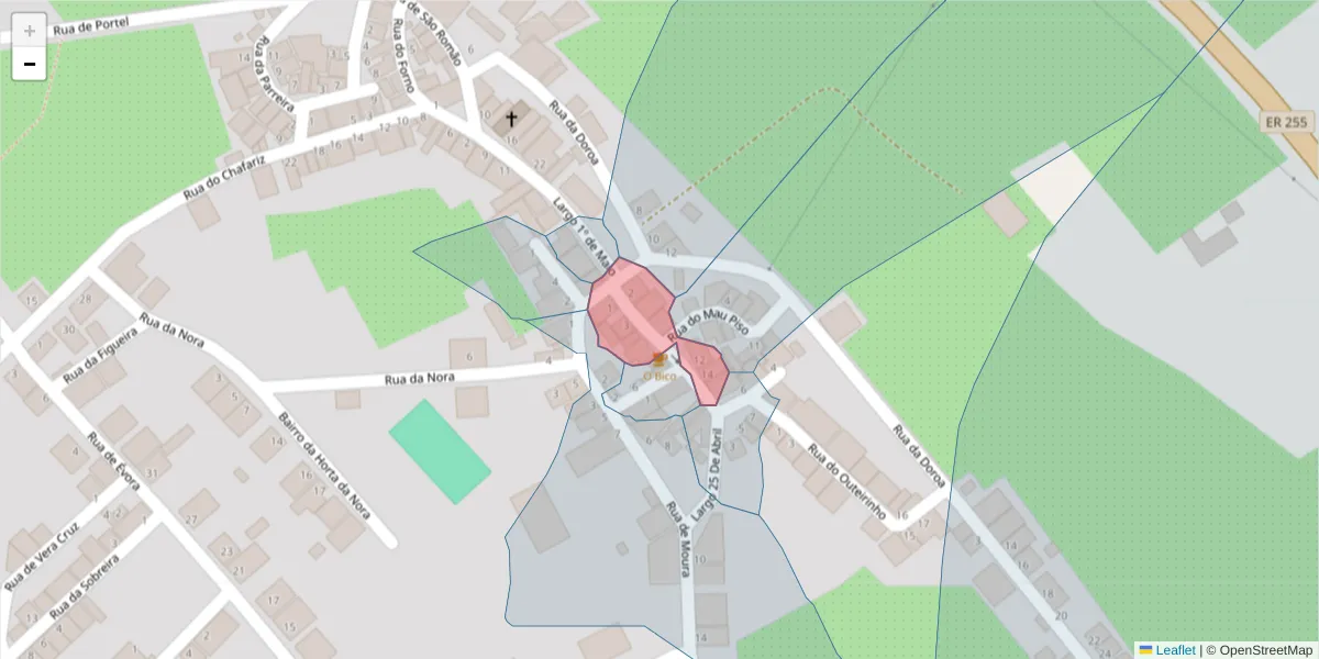 Mapa detalhado do código postal 7220-132 com limites, códigos postais vizinhos e agências dos correios