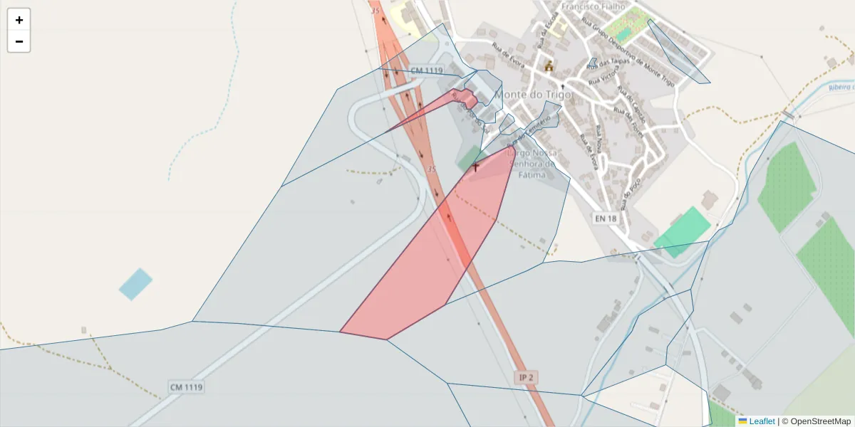 Mapa detalhado do código postal 7220-203 com limites, códigos postais vizinhos e agências dos correios