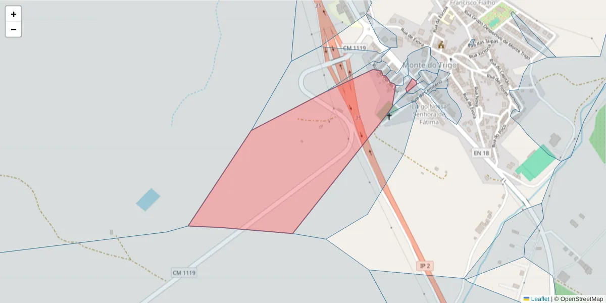 Mapa detalhado do código postal 7220-204 com limites, códigos postais vizinhos e agências dos correios