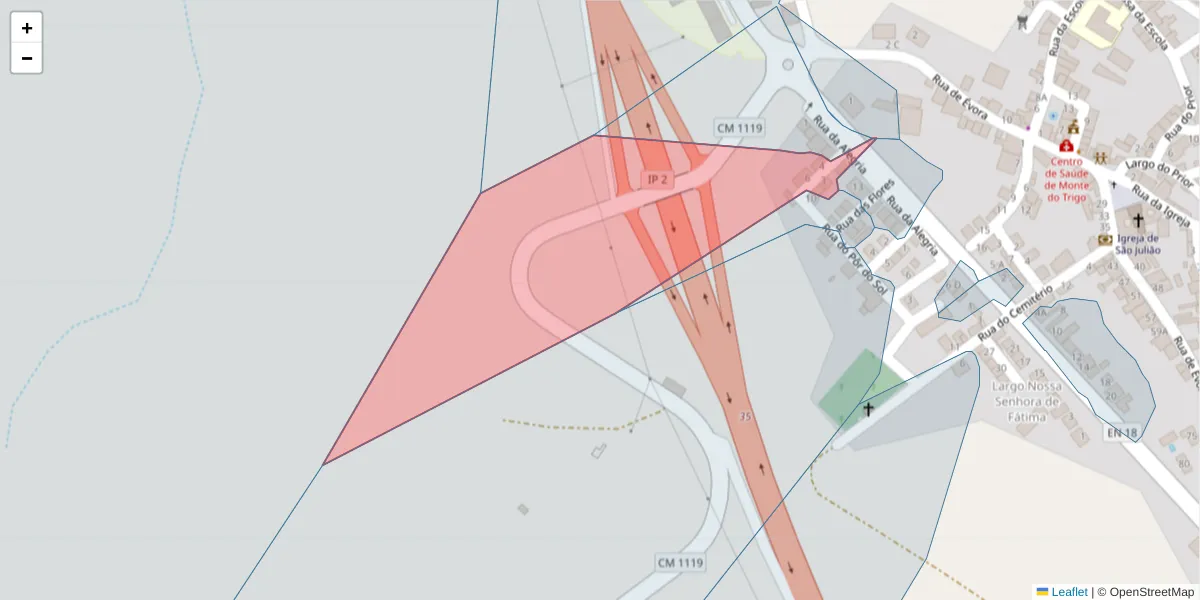 Mapa detalhado do código postal 7220-206 com limites, códigos postais vizinhos e agências dos correios