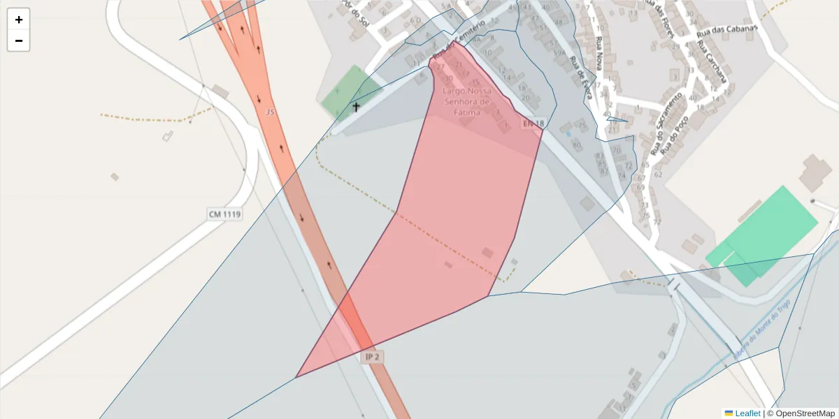 Mapa detalhado do código postal 7220-207 com limites, códigos postais vizinhos e agências dos correios