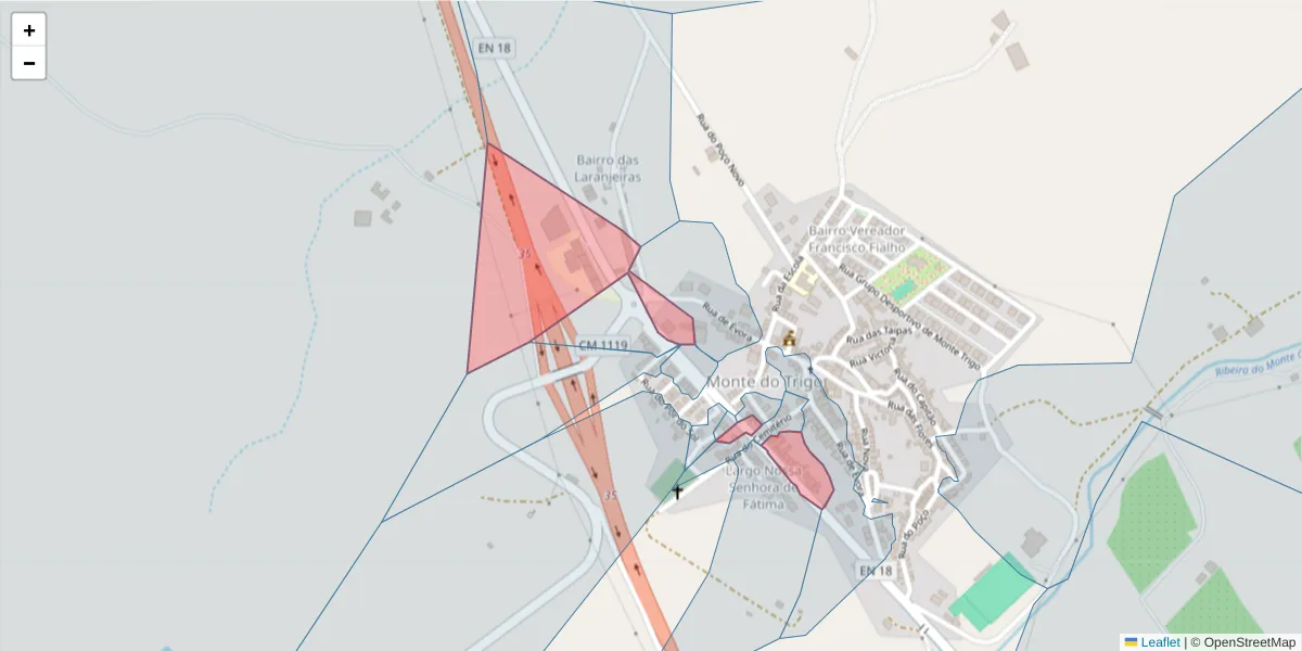 Mapa detalhado do código postal 7220-212 com limites, códigos postais vizinhos e agências dos correios