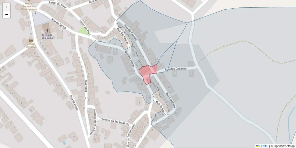 Mapa detalhado do código postal 7220-214 com limites, códigos postais vizinhos e agências dos correios