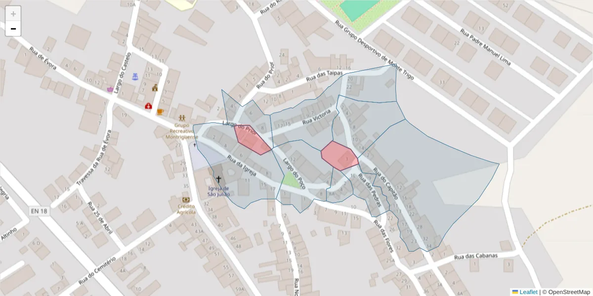 Mapa detalhado do código postal 7220-219 com limites, códigos postais vizinhos e agências dos correios