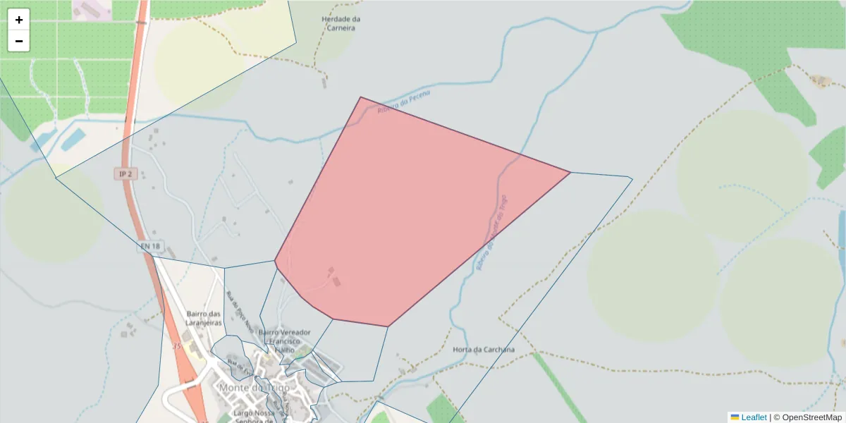 Mapa detalhado do código postal 7220-220 com limites, códigos postais vizinhos e agências dos correios