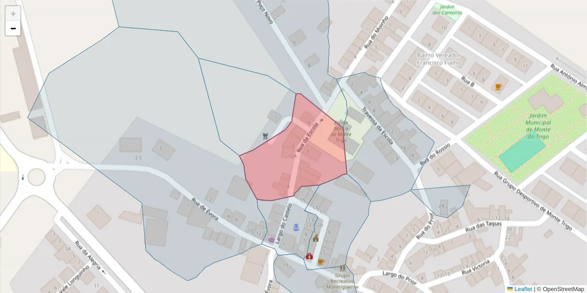 Mapa detalhado do código postal 7220-222 com limites, códigos postais vizinhos e agências dos correios