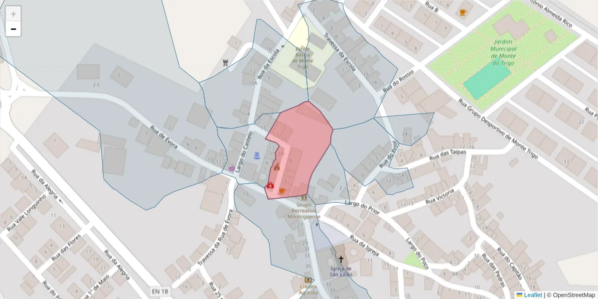 Mapa detalhado do código postal 7220-223 com limites, códigos postais vizinhos e agências dos correios