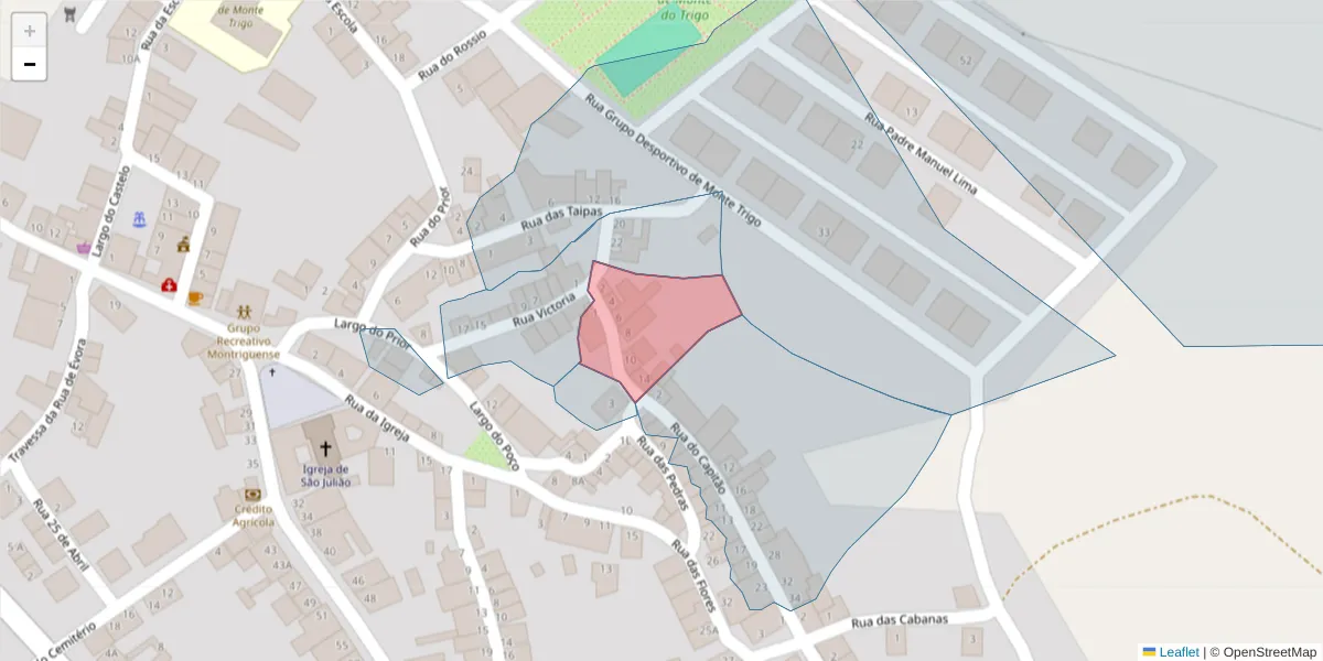Mapa detalhado do código postal 7220-228 com limites, códigos postais vizinhos e agências dos correios