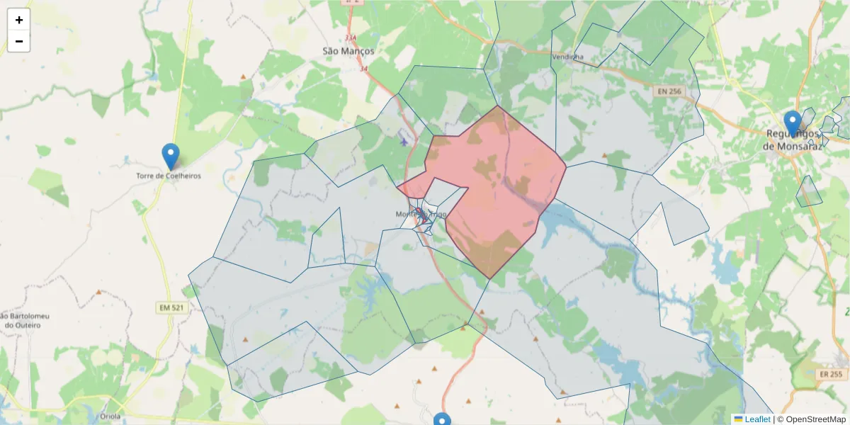 Mapa detalhado do código postal 7220-231 com limites, códigos postais vizinhos e agências dos correios