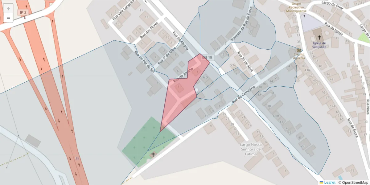 Mapa detalhado do código postal 7220-232 com limites, códigos postais vizinhos e agências dos correios