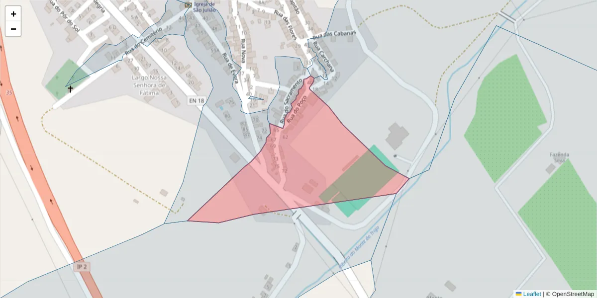 Mapa detalhado do código postal 7220-235 com limites, códigos postais vizinhos e agências dos correios