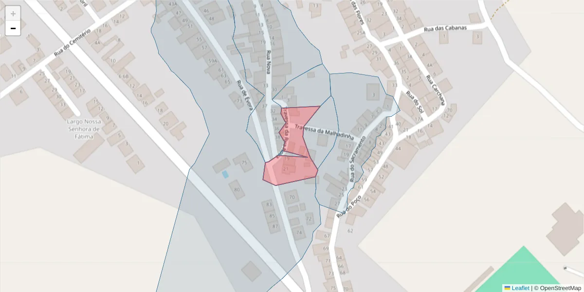 Mapa detalhado do código postal 7220-245 com limites, códigos postais vizinhos e agências dos correios