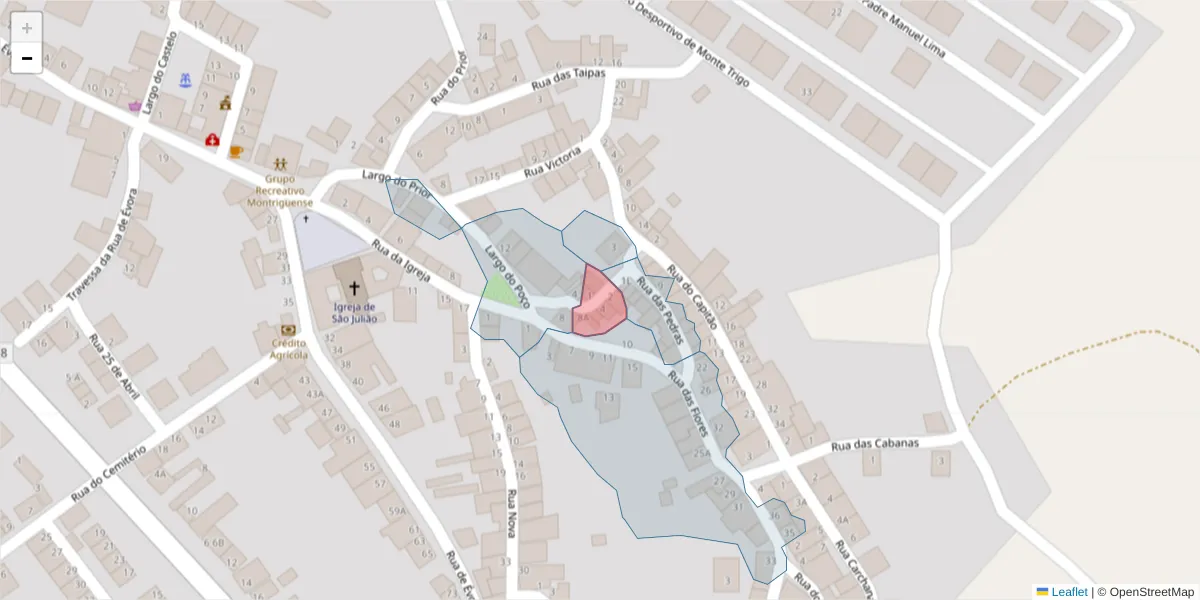 Mapa detalhado do código postal 7220-246 com limites, códigos postais vizinhos e agências dos correios