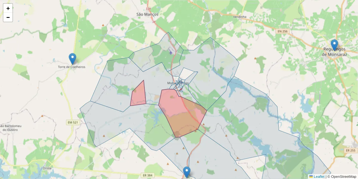 Mapa detalhado do código postal 7220-248 com limites, códigos postais vizinhos e agências dos correios