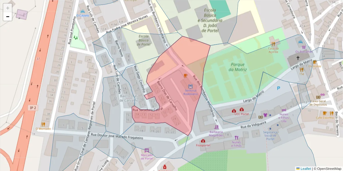 Mapa detalhado do código postal 7220-355 com limites, códigos postais vizinhos e agências dos correios