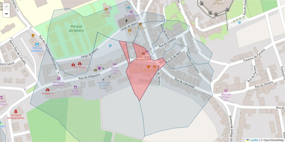 Mapa detalhado do código postal 7220-363 com limites, códigos postais vizinhos e agências dos correios