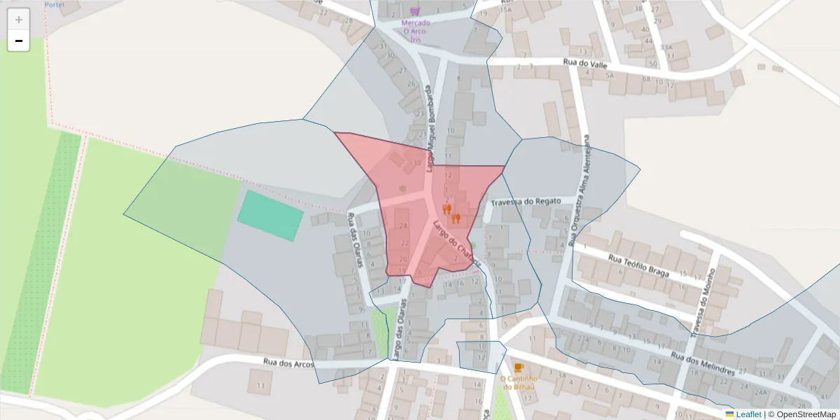 Mapa detalhado do código postal 7220-368 com limites, códigos postais vizinhos e agências dos correios