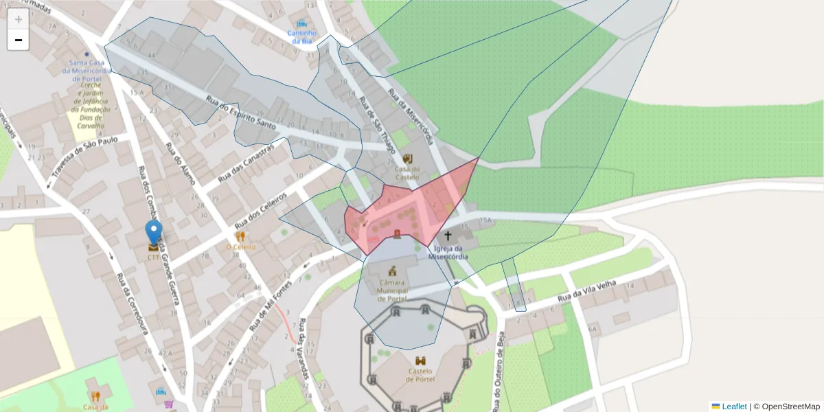 Mapa detalhado do código postal 7220-375 com limites, códigos postais vizinhos e agências dos correios