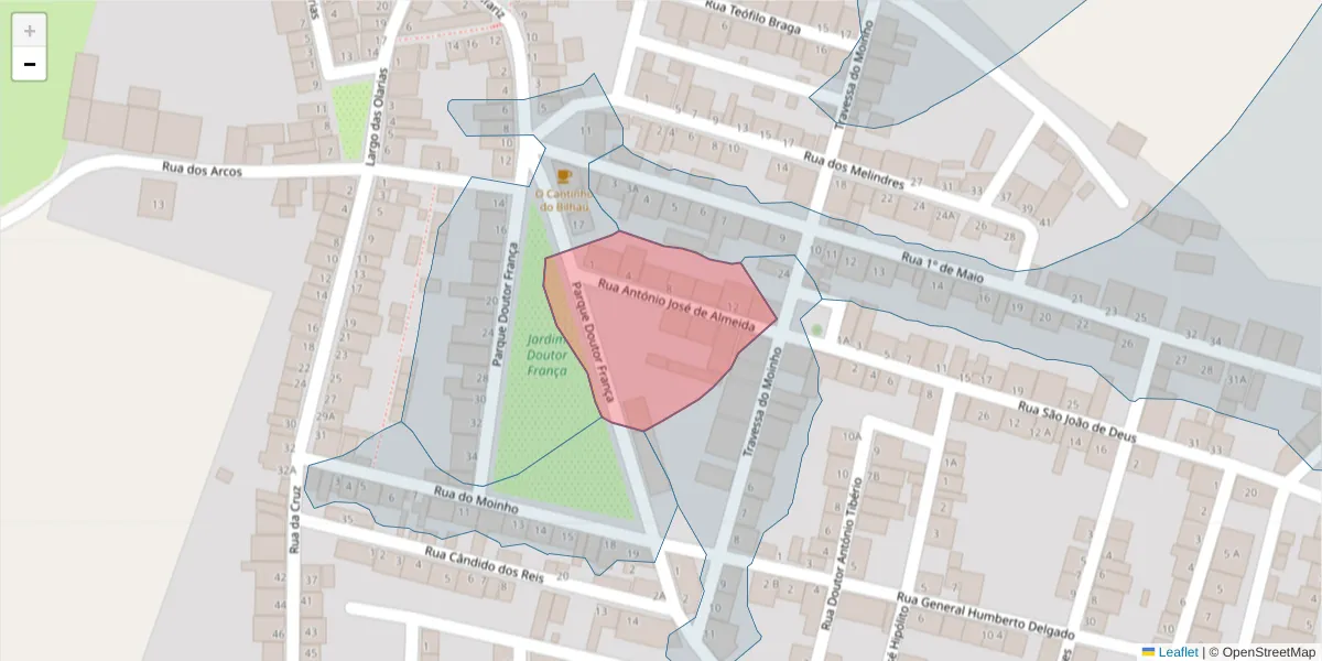 Mapa detalhado do código postal 7220-377 com limites, códigos postais vizinhos e agências dos correios