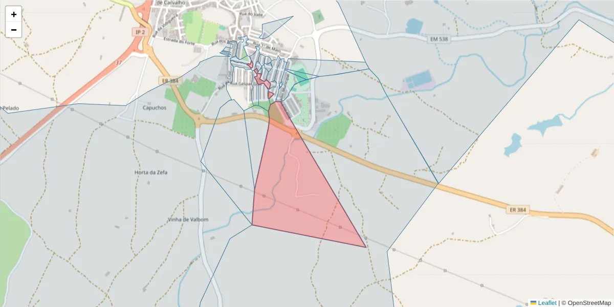 Mapa detalhado do código postal 7220-379 com limites, códigos postais vizinhos e agências dos correios
