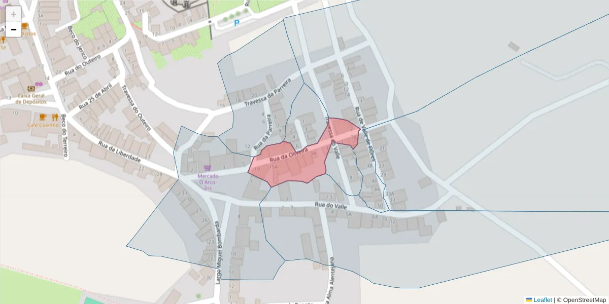 Mapa detalhado do código postal 7220-388 com limites, códigos postais vizinhos e agências dos correios