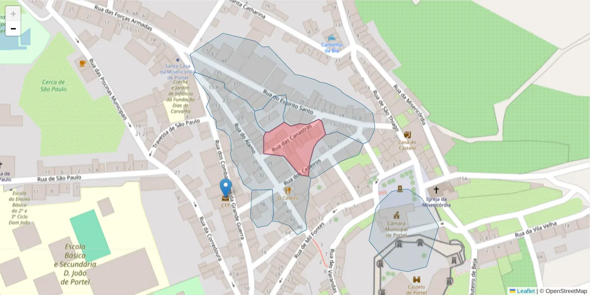 Mapa detalhado do código postal 7220-392 com limites, códigos postais vizinhos e agências dos correios