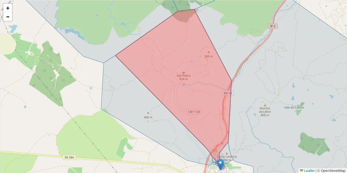 Mapa detalhado do código postal 7220-397 com limites, códigos postais vizinhos e agências dos correios