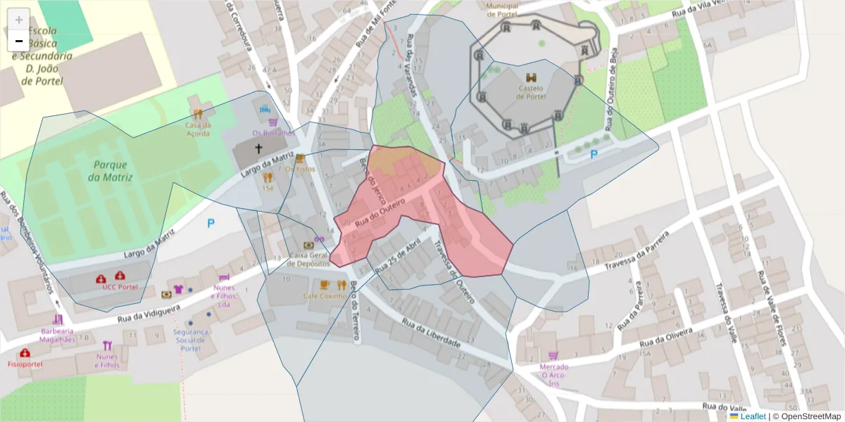 Mapa detalhado do código postal 7220-409 com limites, códigos postais vizinhos e agências dos correios