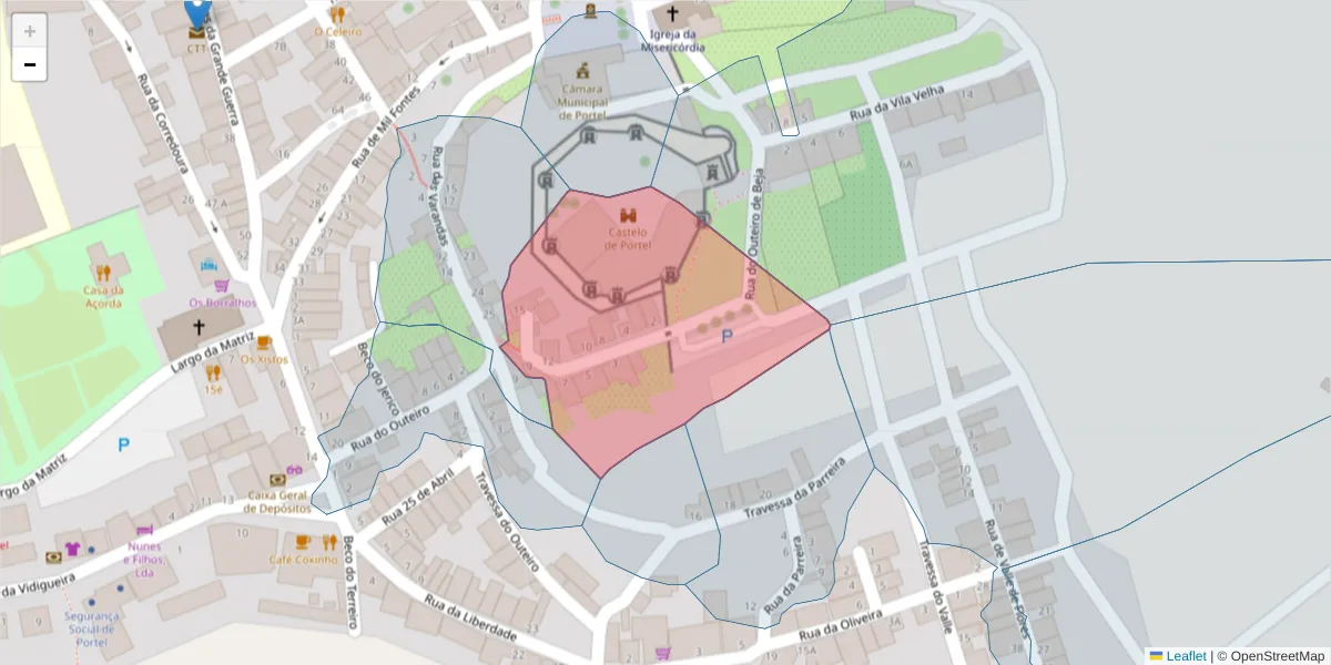 Mapa detalhado do código postal 7220-410 com limites, códigos postais vizinhos e agências dos correios