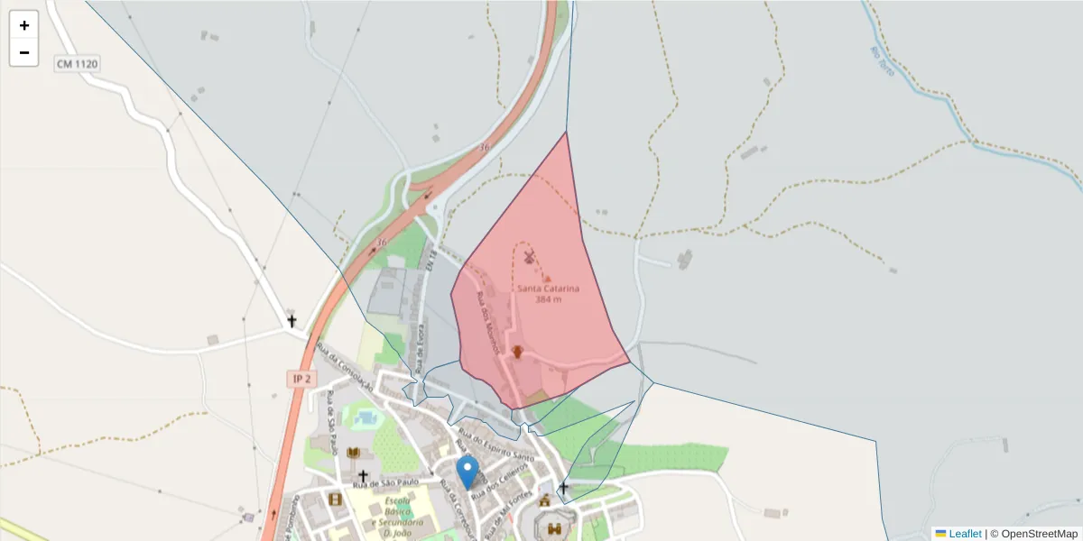 Mapa detalhado do código postal 7220-416 com limites, códigos postais vizinhos e agências dos correios