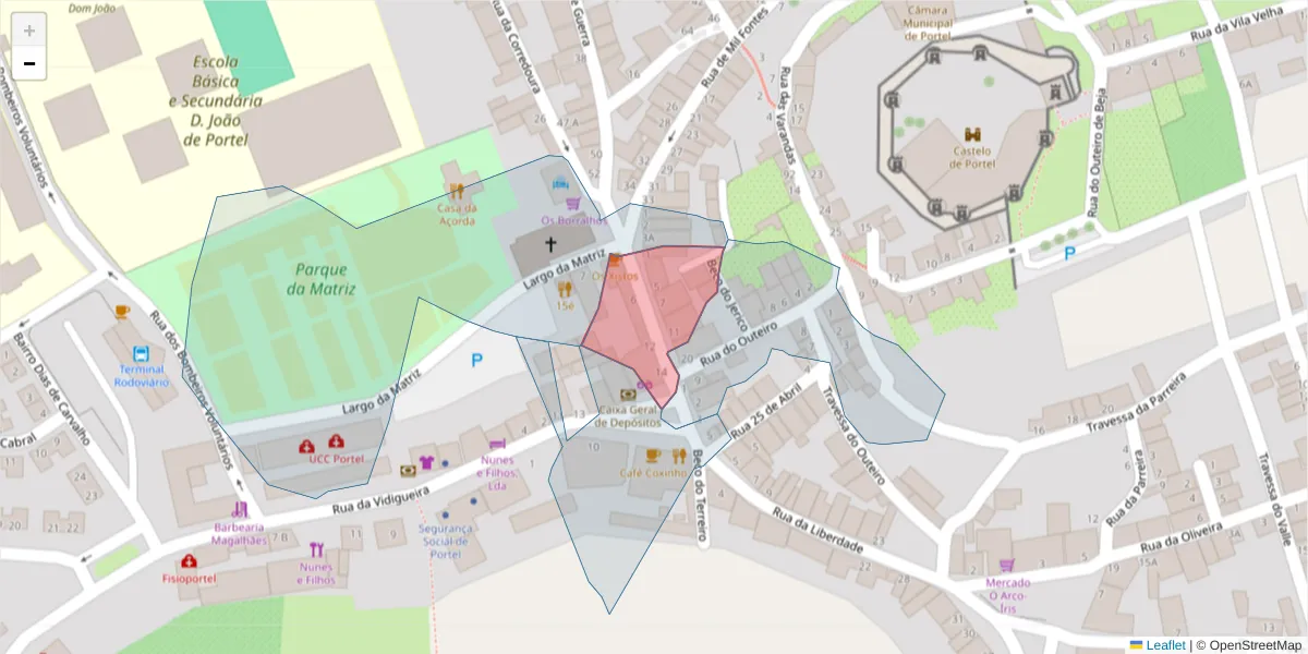 Mapa detalhado do código postal 7220-419 com limites, códigos postais vizinhos e agências dos correios