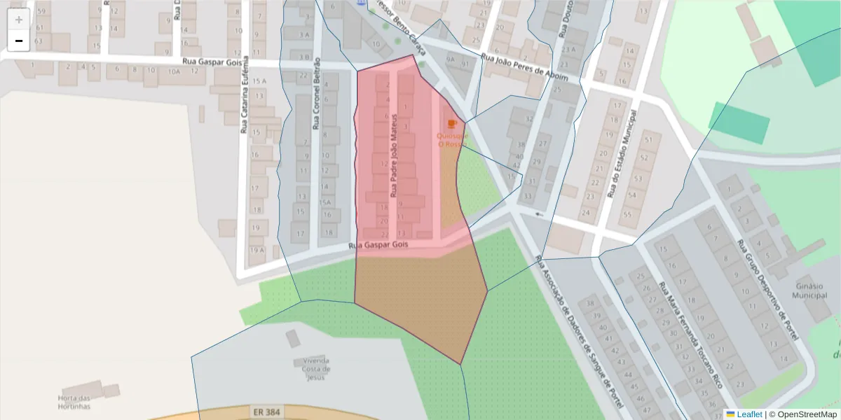 Mapa detalhado do código postal 7220-425 com limites, códigos postais vizinhos e agências dos correios