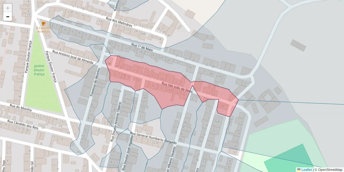 Mapa detalhado do código postal 7220-427 com limites, códigos postais vizinhos e agências dos correios