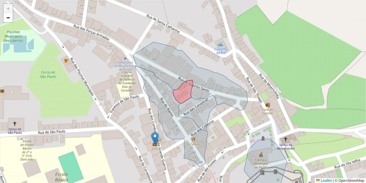 Mapa detalhado do código postal 7220-434 com limites, códigos postais vizinhos e agências dos correios