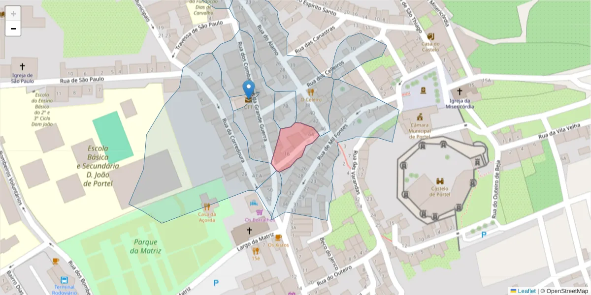 Mapa detalhado do código postal 7220-436 com limites, códigos postais vizinhos e agências dos correios