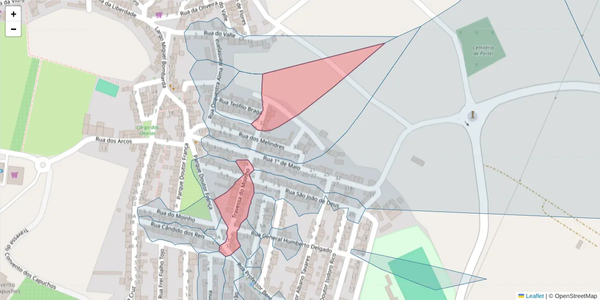 Mapa detalhado do código postal 7220-438 com limites, códigos postais vizinhos e agências dos correios