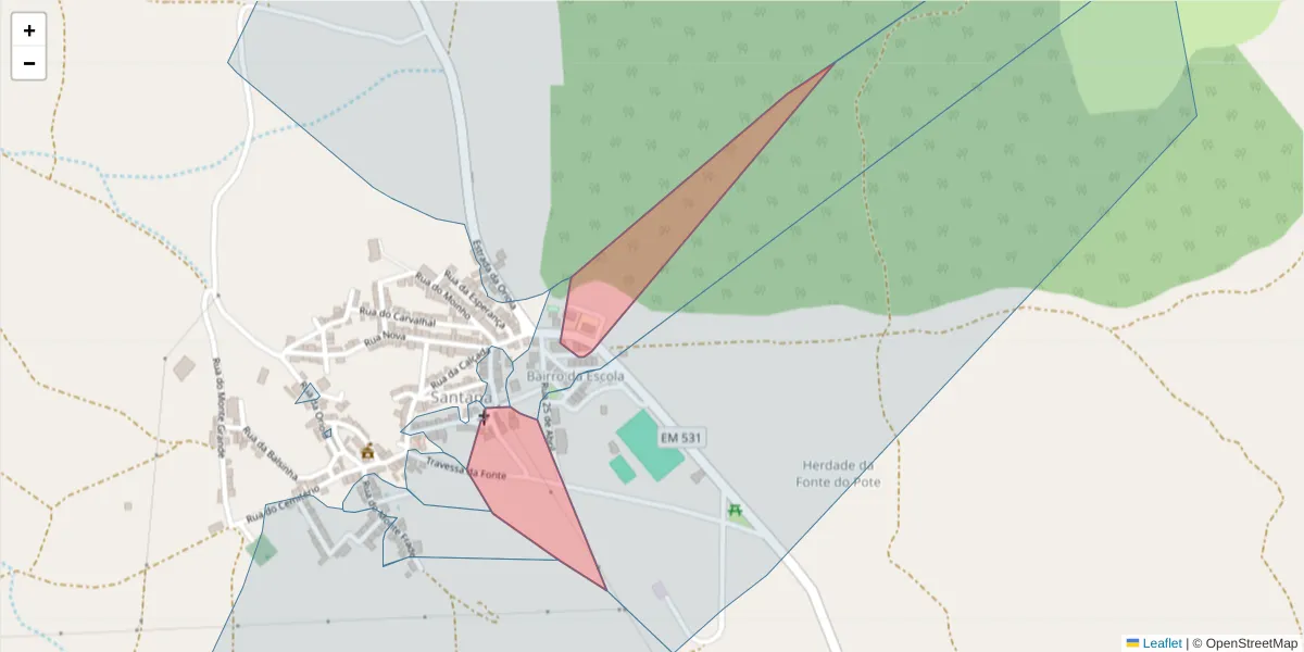 Mapa detalhado do código postal 7220-485 com limites, códigos postais vizinhos e agências dos correios