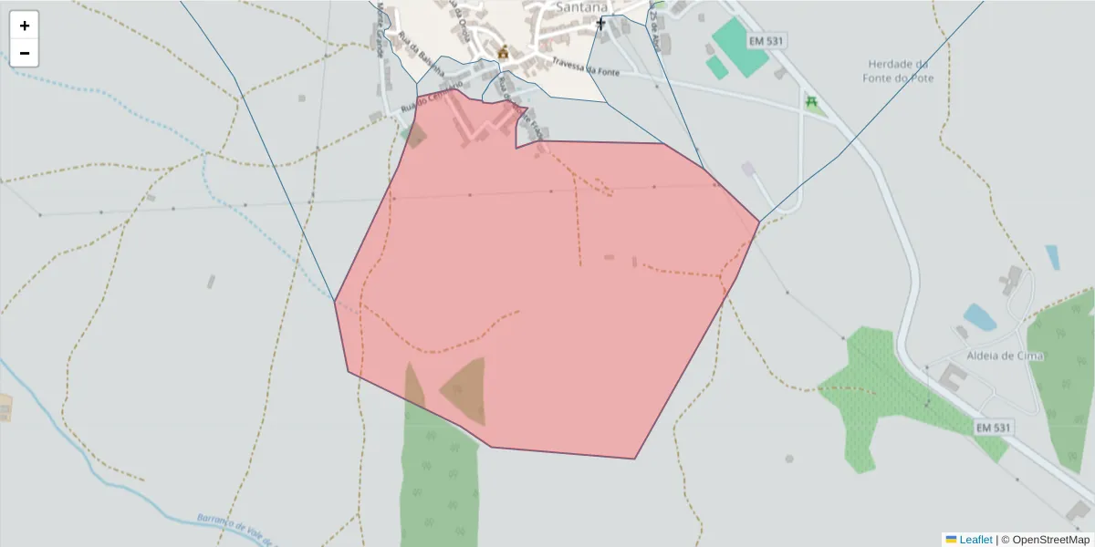 Mapa detalhado do código postal 7220-493 com limites, códigos postais vizinhos e agências dos correios