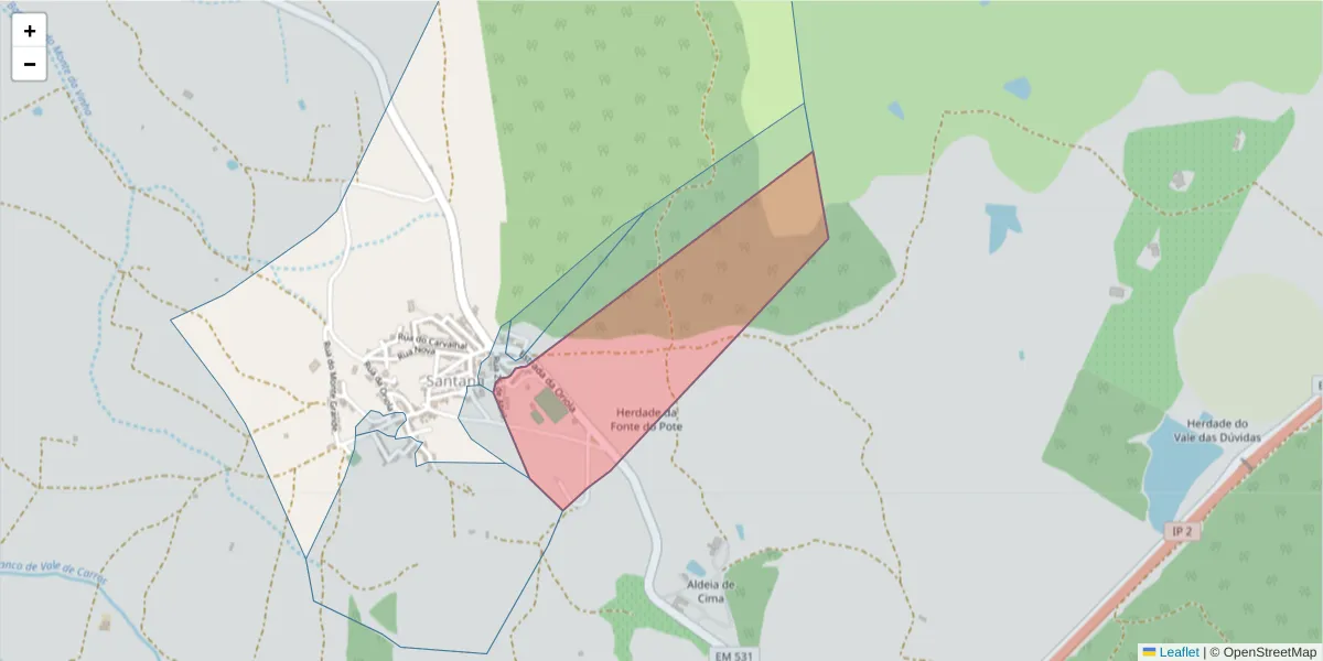 Mapa detalhado do código postal 7220-494 com limites, códigos postais vizinhos e agências dos correios