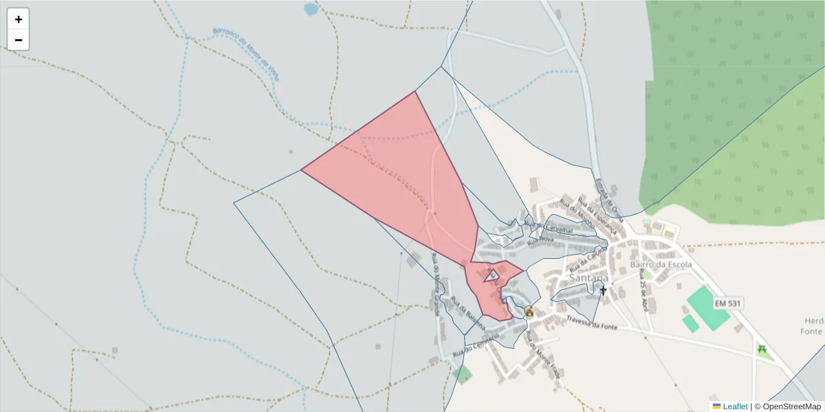 Mapa detalhado do código postal 7220-496 com limites, códigos postais vizinhos e agências dos correios