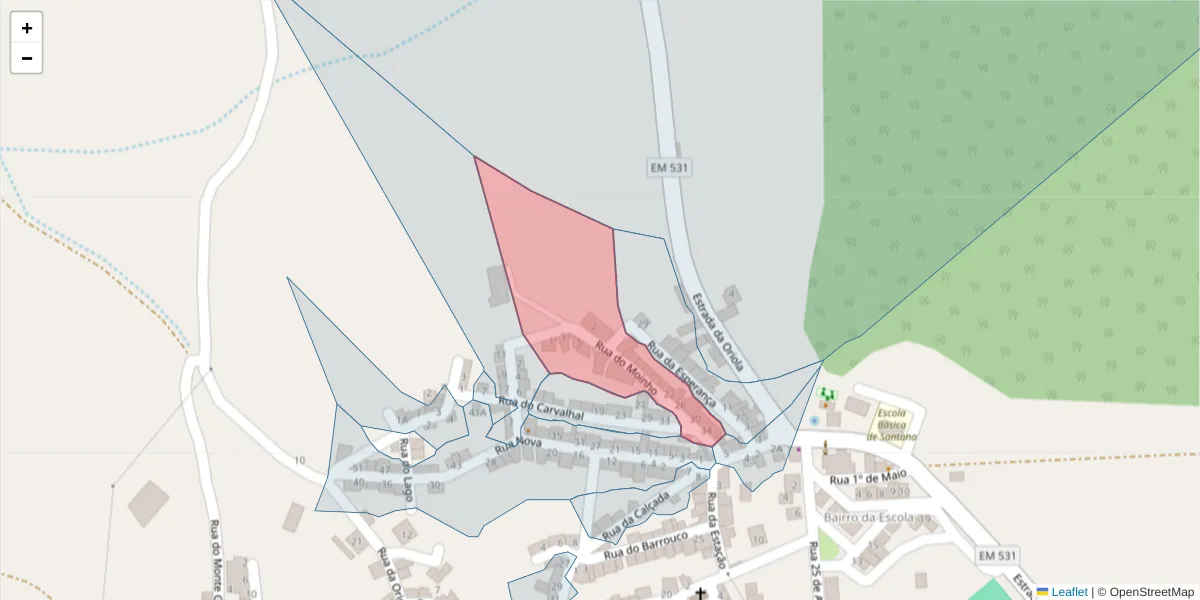 Mapa detalhado do código postal 7220-501 com limites, códigos postais vizinhos e agências dos correios