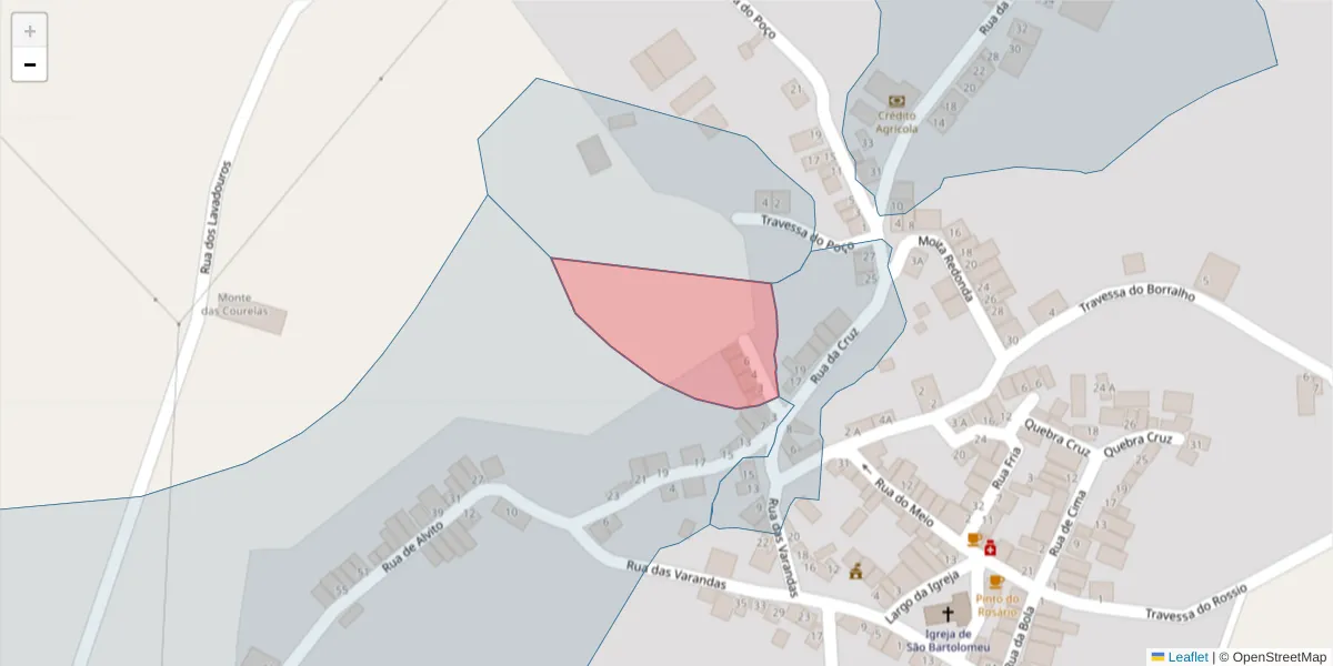 Mapa detalhado do código postal 7220-523 com limites, códigos postais vizinhos e agências dos correios