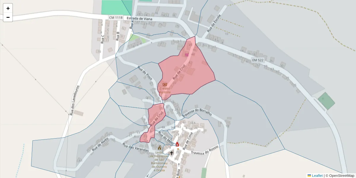 Mapa detalhado do código postal 7220-528 com limites, códigos postais vizinhos e agências dos correios