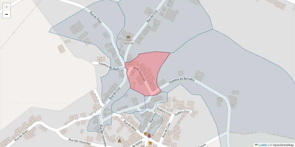 Mapa detalhado do código postal 7220-529 com limites, códigos postais vizinhos e agências dos correios